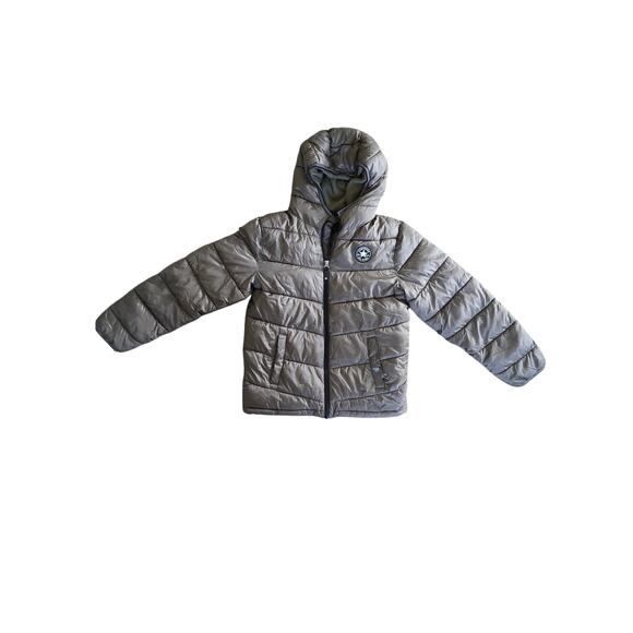 Converse All Star Army Olive Green Puffer Quilted Winter Jacket Logo Boy's Lg - Picture 1 of 5